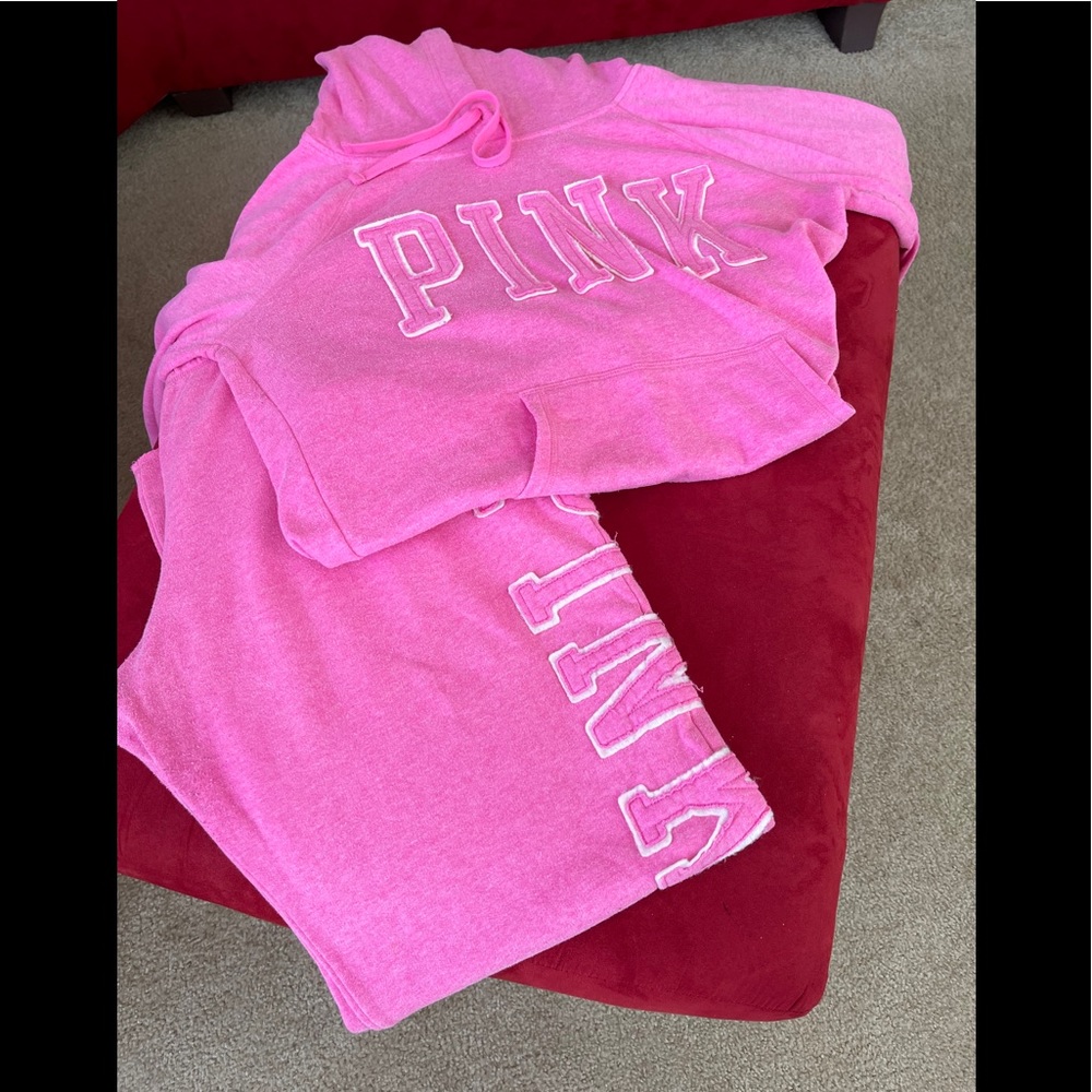 PINK Victoria's Secret Pink Hooded Track Jogger Set - Bright Pink